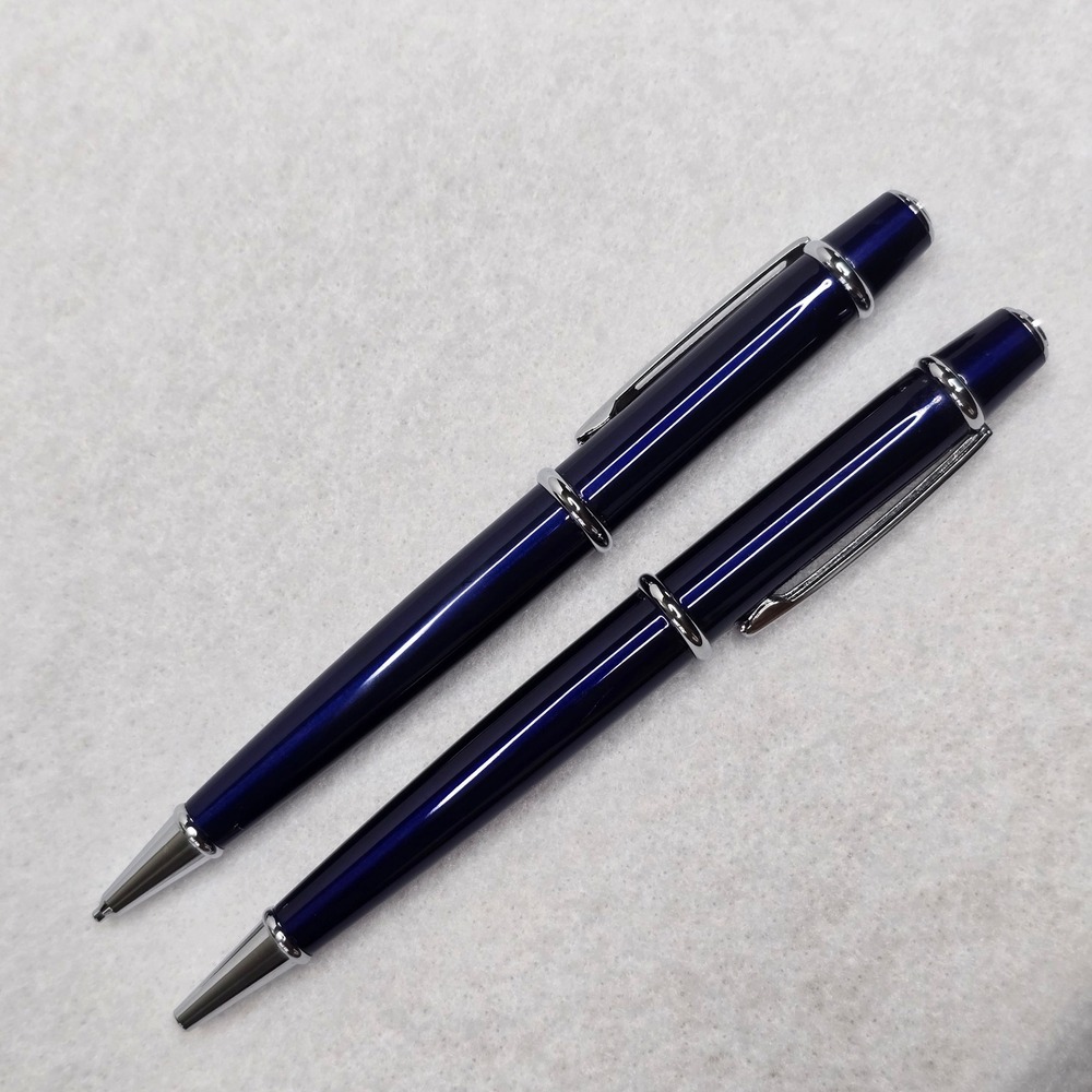 Bill Blass Blue Chrome Ballpoint Pen Mechanical Pencil Set Refills BB0091RF - Picture 9 of 13